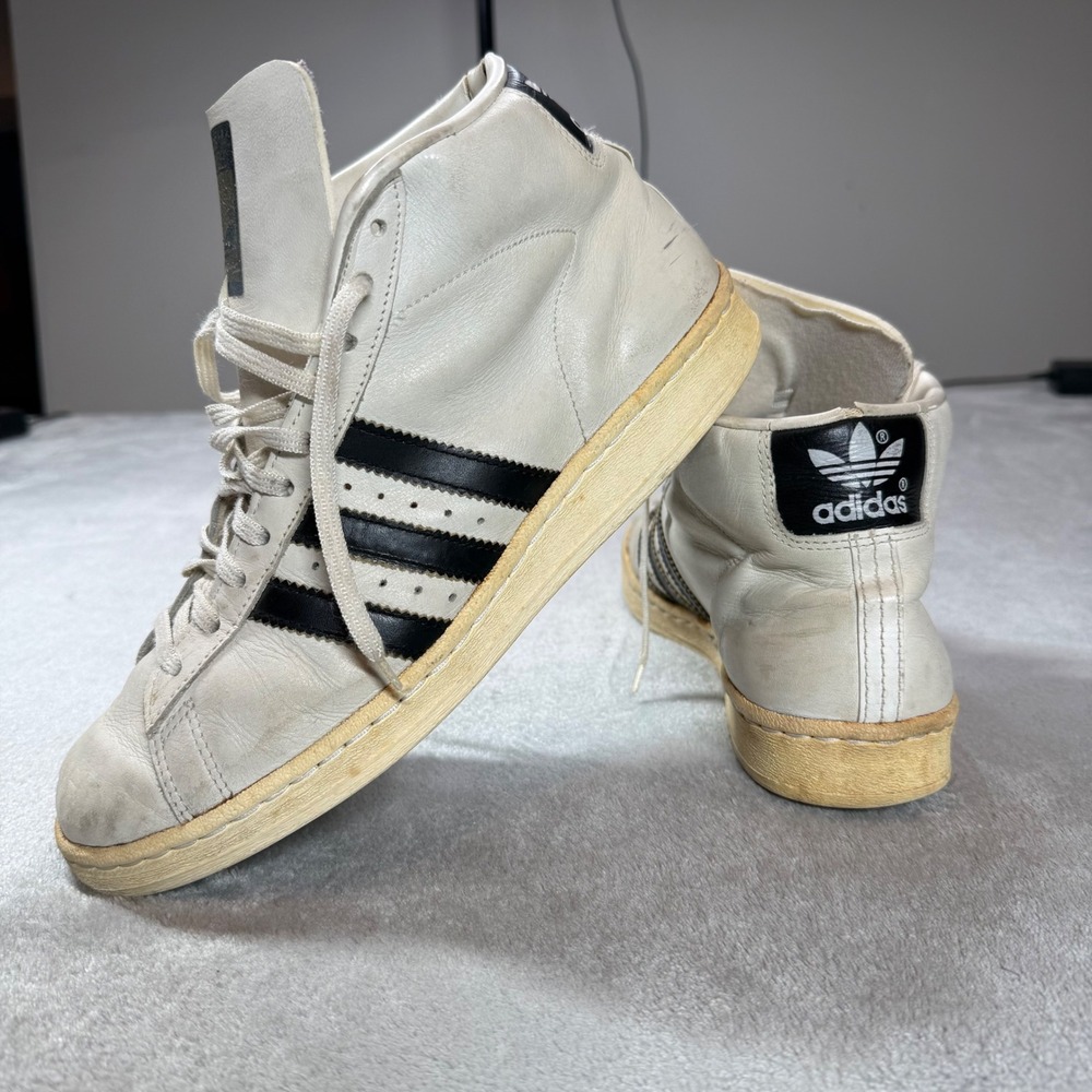 Vintage Adidas Pro Model Sneakers Mens 12 White Leather High Top 80s Rare